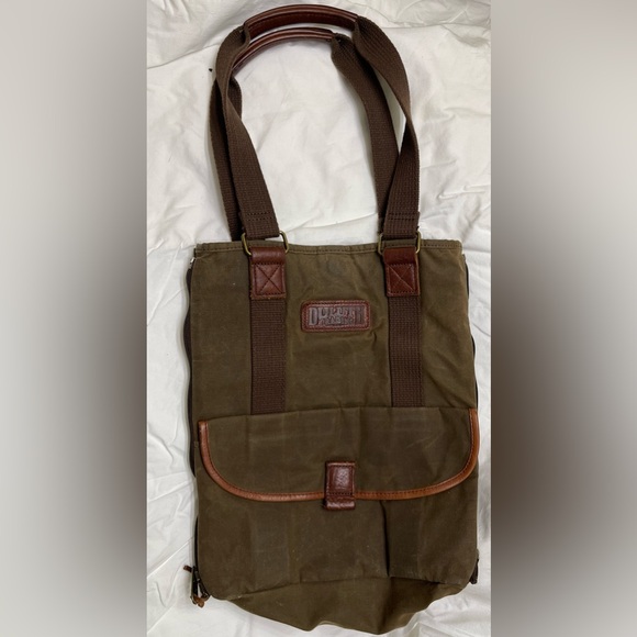 Duluth Trading Women's Oil Cloth Day Tote Bag green brown leather handles - Picture 5 of 13